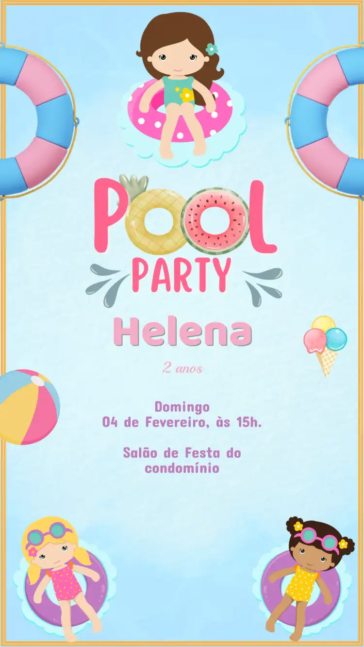 Convite Aniversário Infantil Pool Party