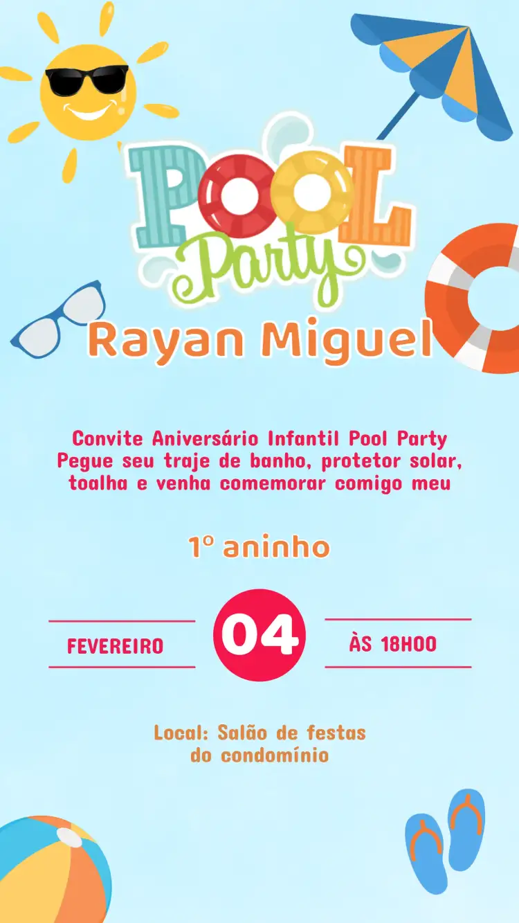 Convite Aniversário Infantil Pool PartY