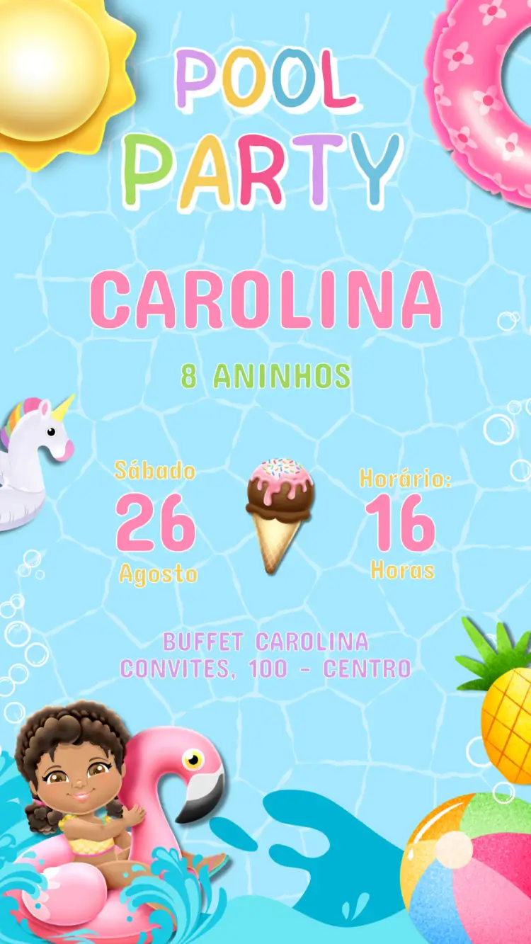 Convite Aniversário Infantil PoolParty