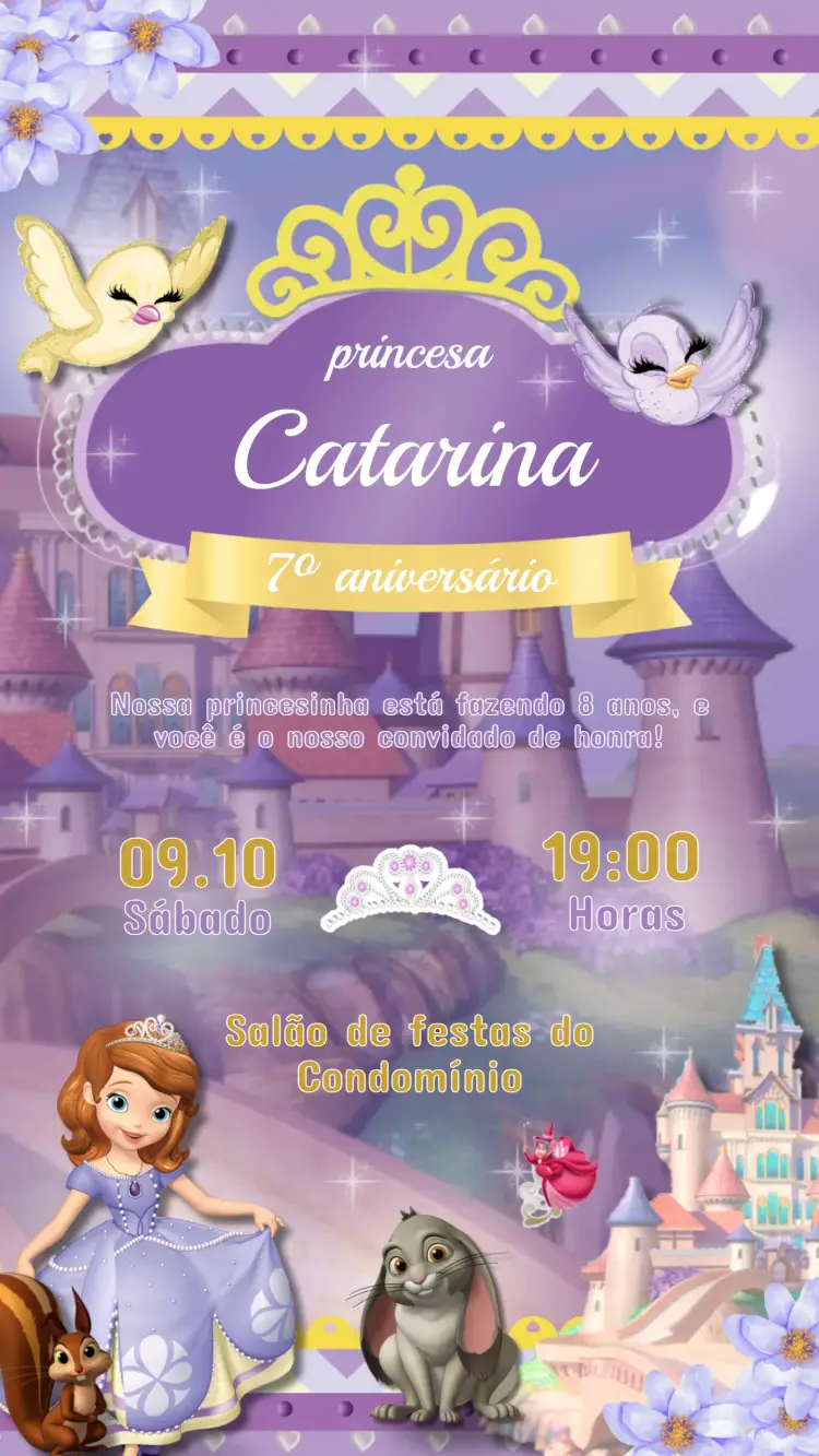 Convite Aniversário Infantil Princesa Sofia