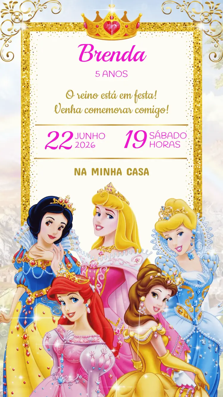 Convite Aniversário Infantil Princesas