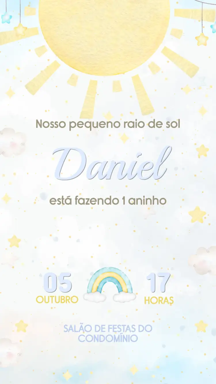 Invitación Invitación Cumpleaños Infantil Rayo de Sol – tema Cumpleaños Infantil colorido, divertido, minimalista, moderno, natureza, ilustraciones infantiles