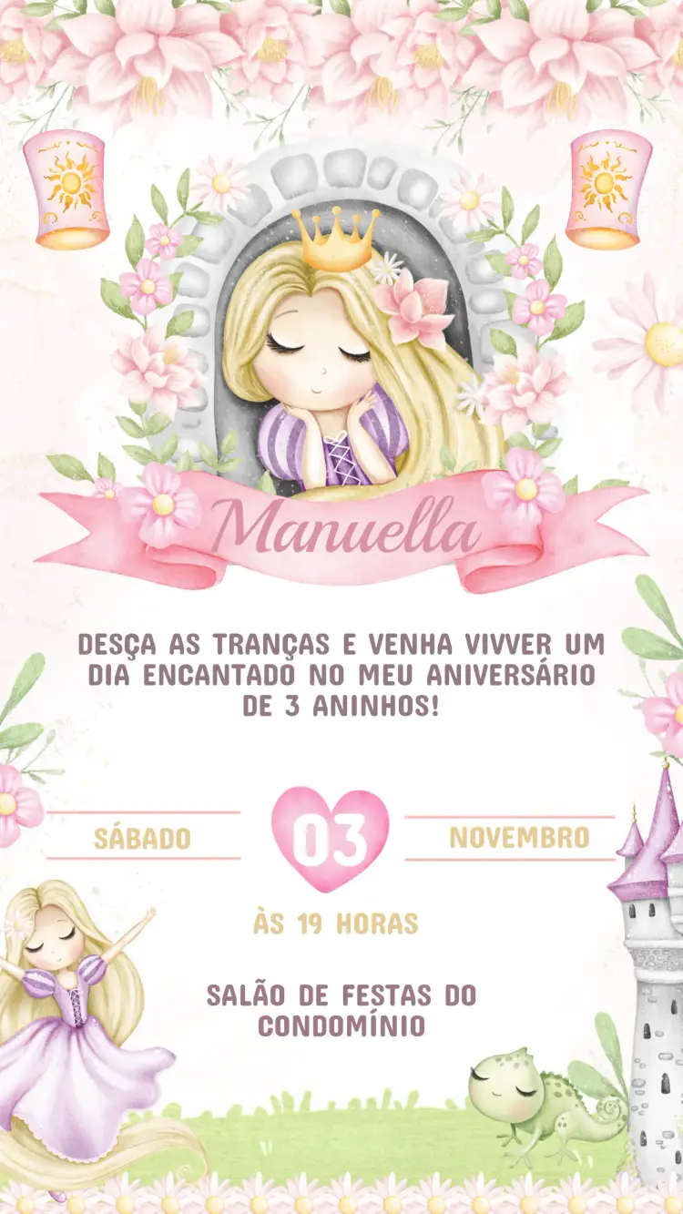 Convite Aniversário Infantil Rapunzel