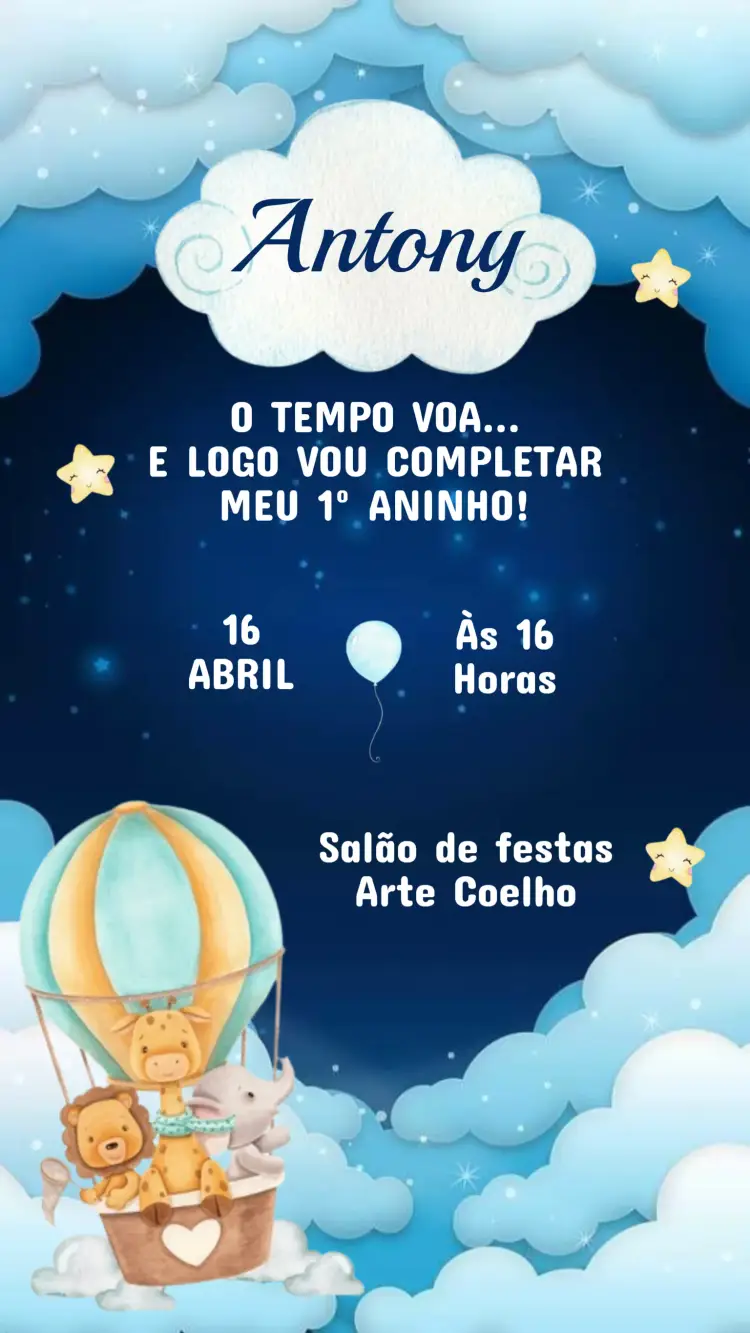 Children's Birthday Invitation SAFARI BALLOONIST