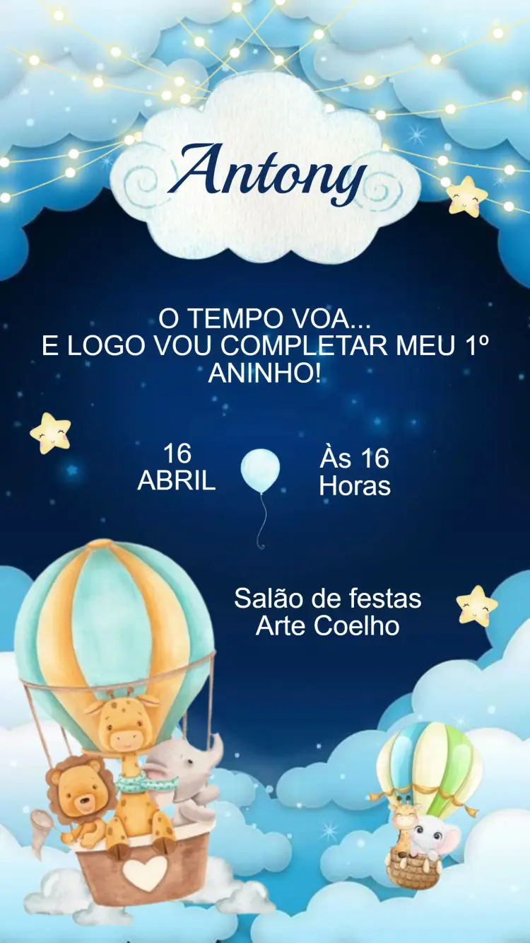 Children's Birthday Invitation SAFARI BALLOONIST
