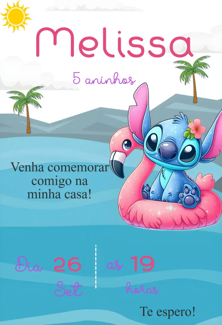 Convite aniversário infantil Stitch