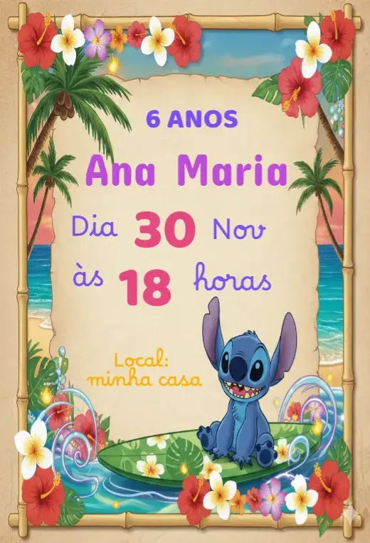 Convite aniversário infantil Stitch