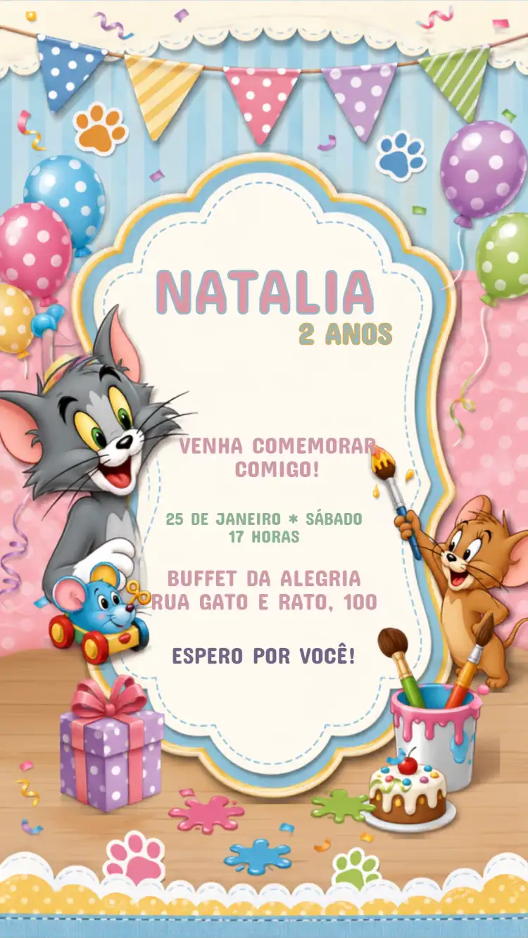 Invitación Cumpleaños Infantil TOM Y JERRY