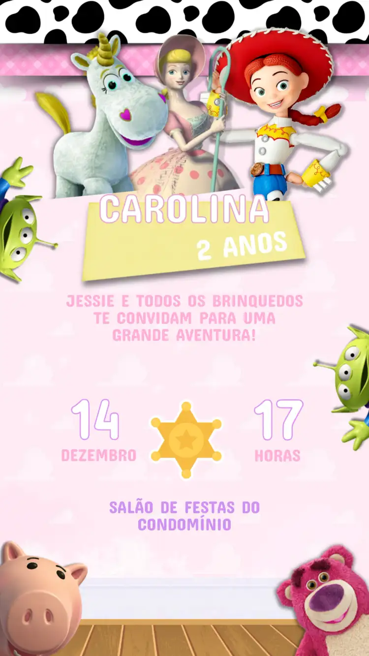 Convite Aniversário Infantil Toy Story Menina