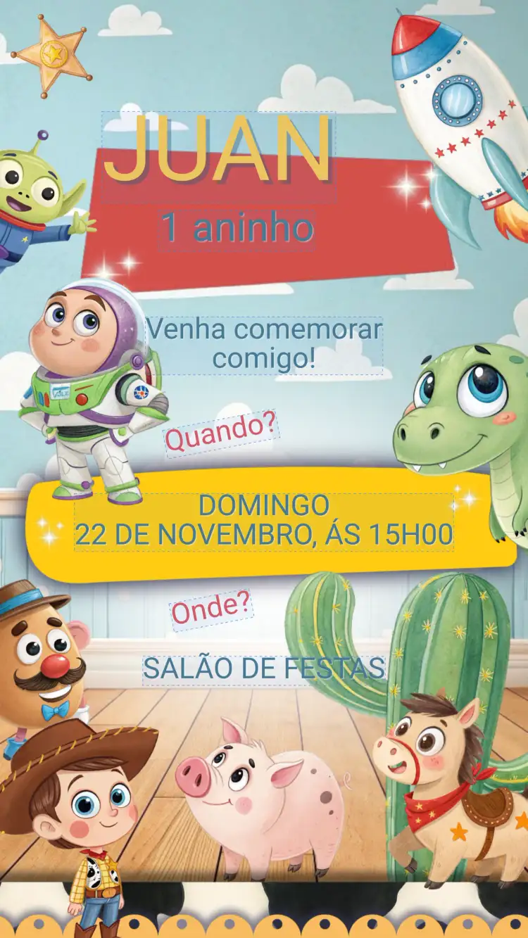Convite Aniversário Infantil Toystory