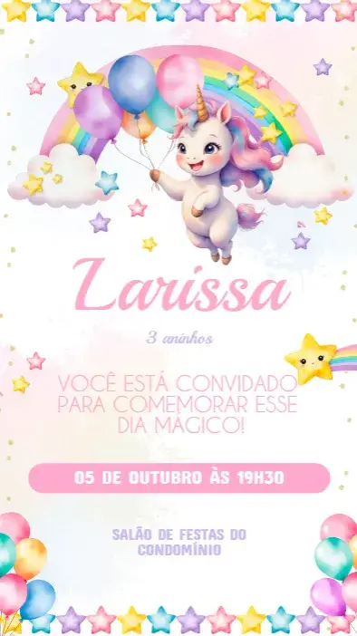 Convite Aniversário Infantil Unicórnio