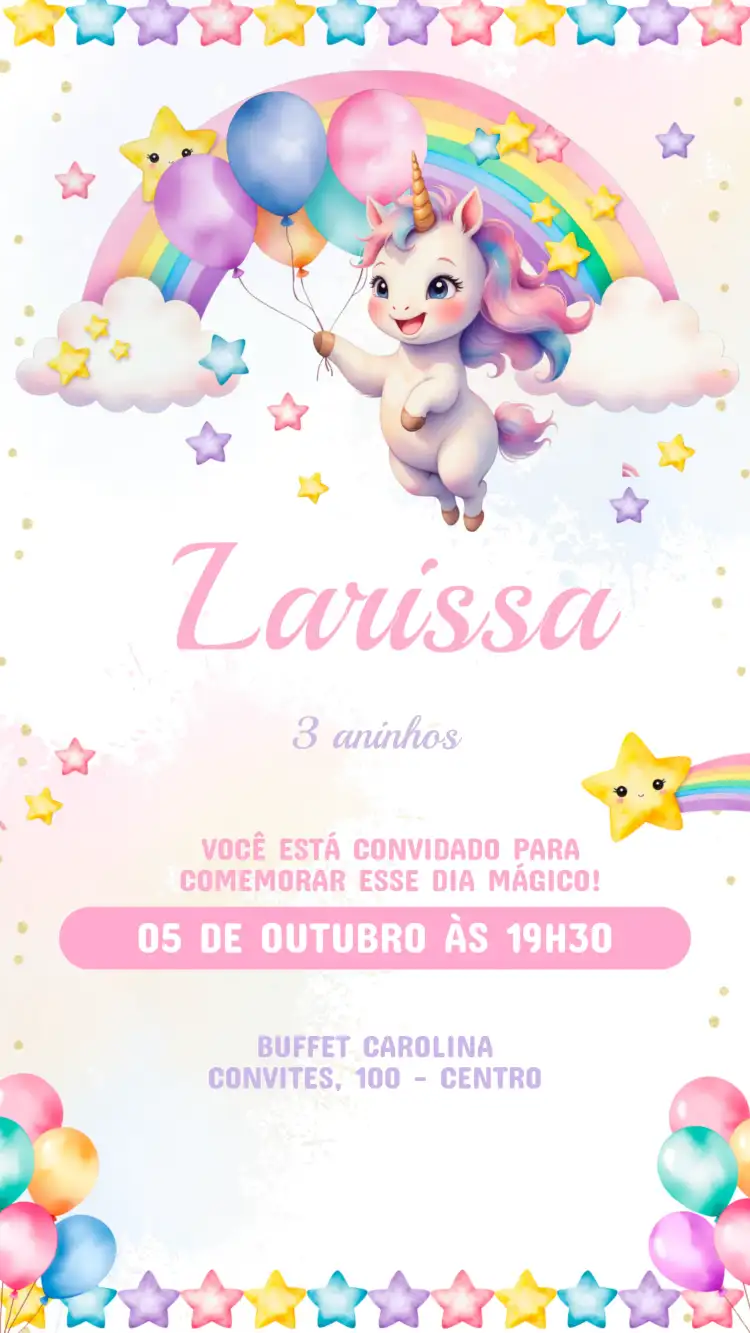 Invitación Cumpleaños Infantil Unicornio