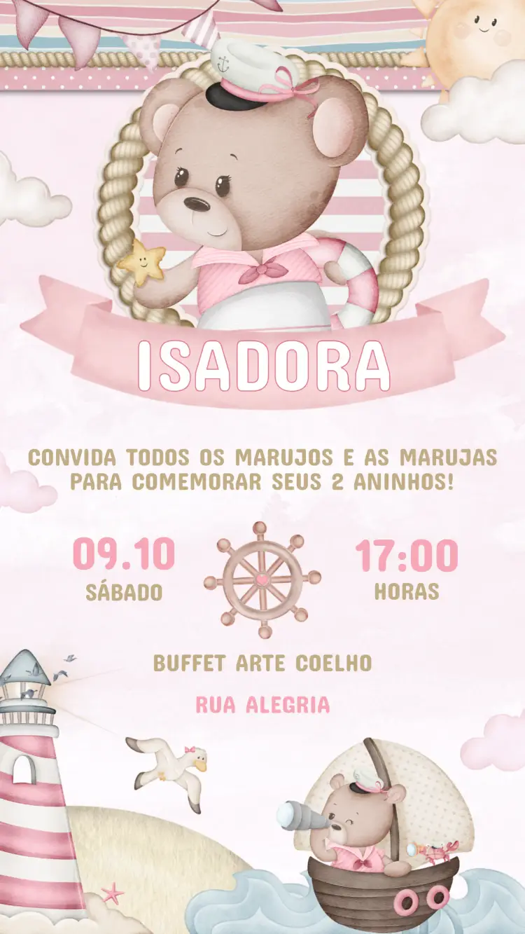 Children's Birthday Invitation Sailor Teddy Bear