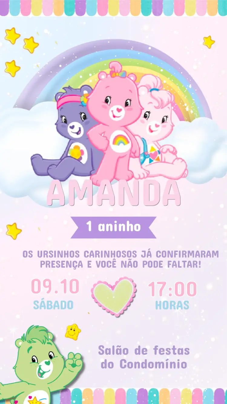 Convite Aniversário Infantil Ursinhos Carinhosos