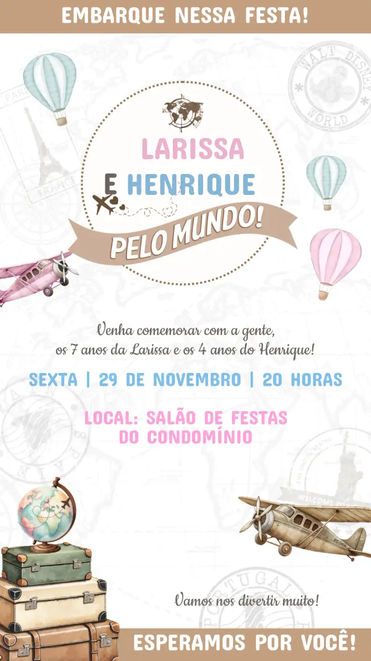 Invitation Children's Birthday Invitation AROUND THE WORLD – Kids' Birthday Party theme colorful, adventurous, cultural, modern, fun, childlike