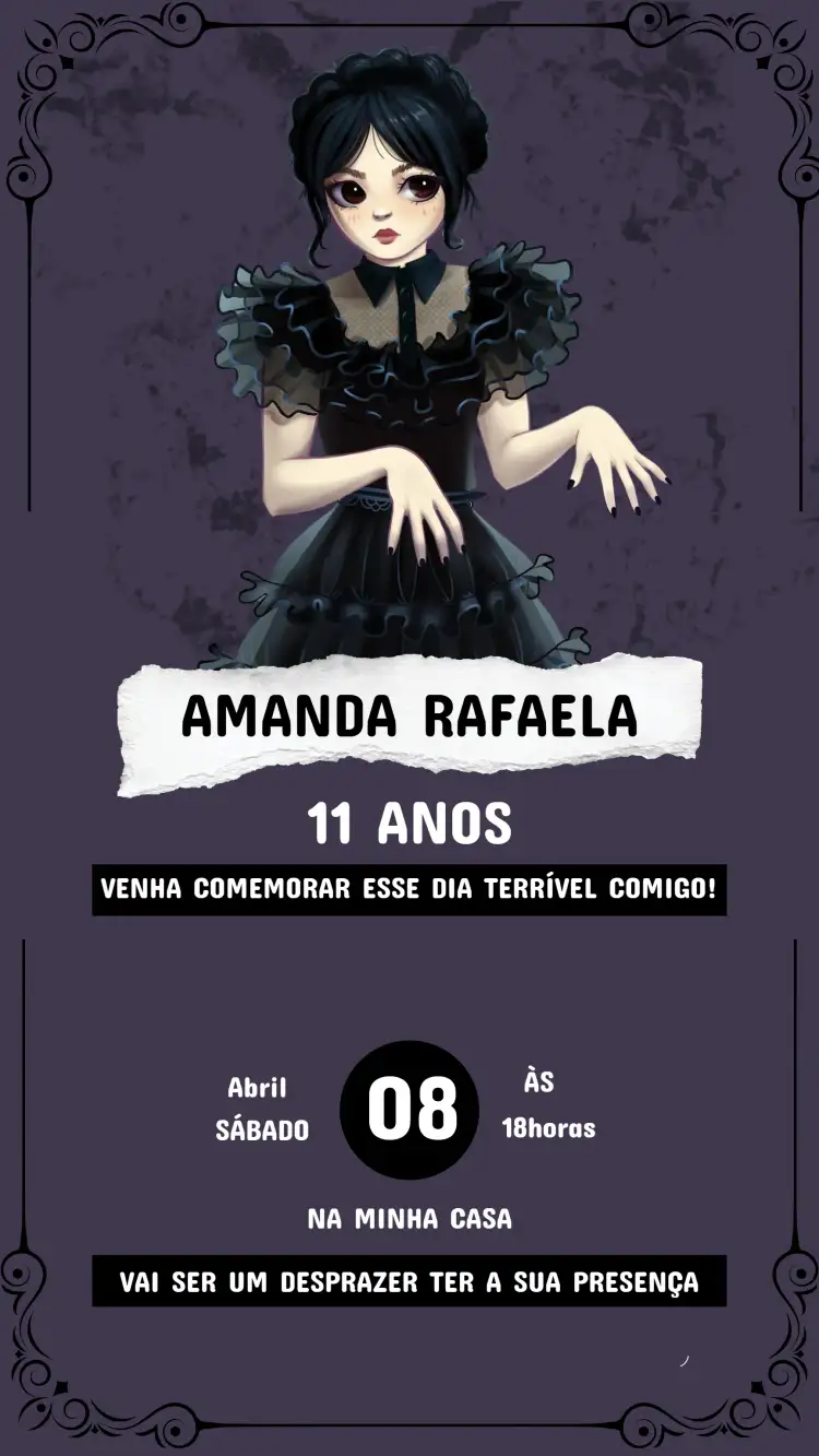Convite Aniversário Infantil Wandinha