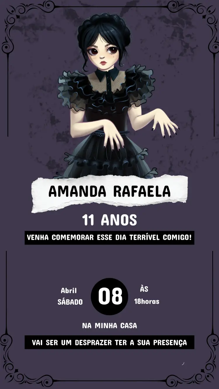 Convite Aniversário Infantil Wandinha