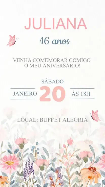 Convite Convite Aniversário Jardim – tema Aniversário floral, pastel, romântico, elegante, natural, vintage