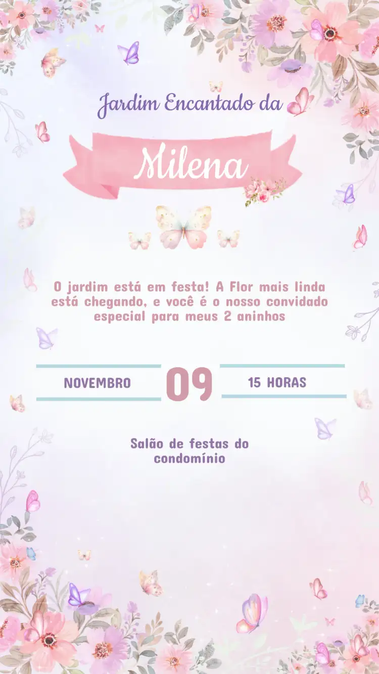 Convite Aniversário JARDIM DAS BORBOLETAS