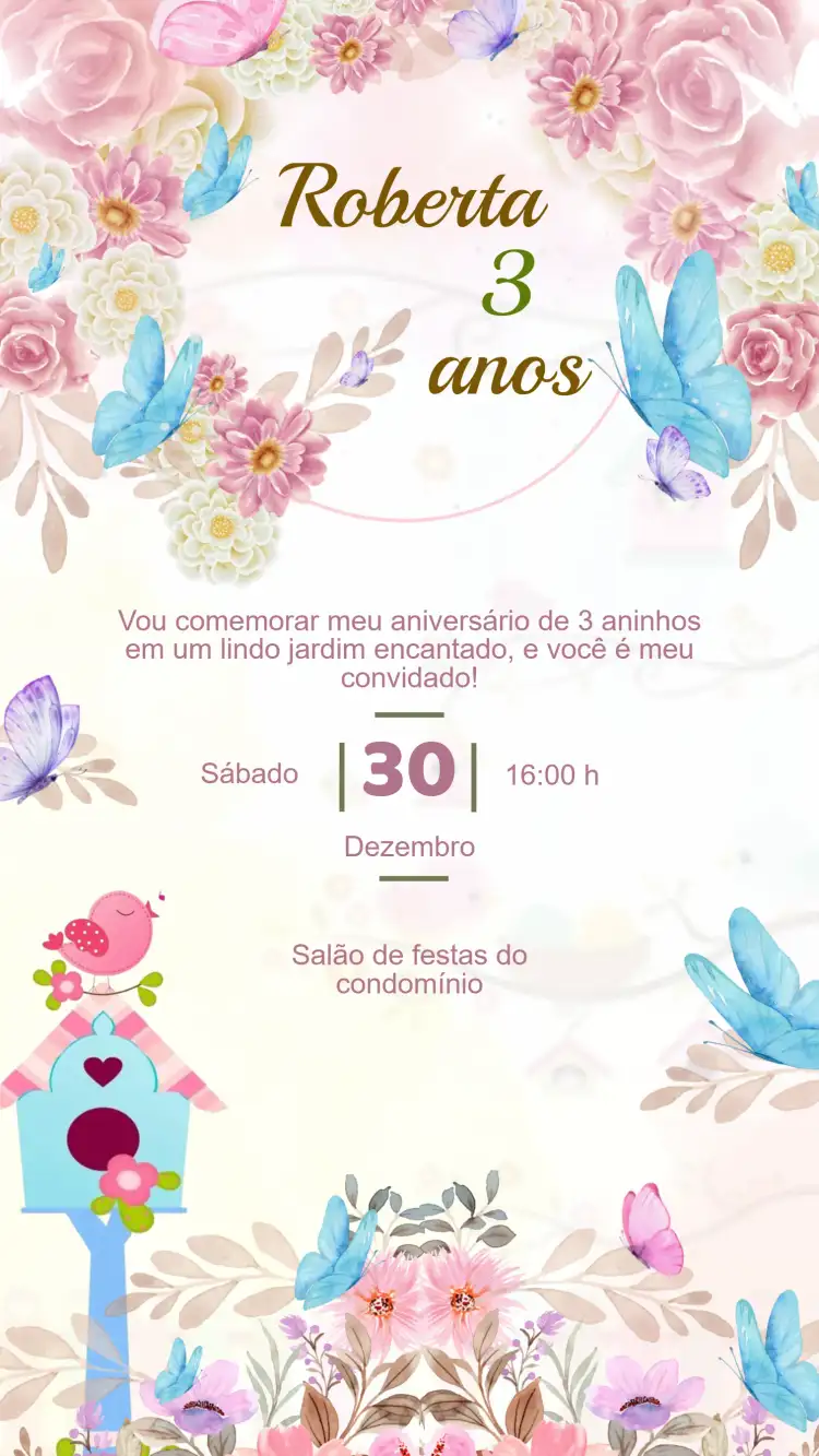 Convite Aniversário JARDIM DAS BORBOLETAS
