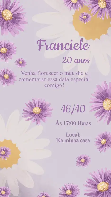 Convite Convite Aniversário Jardim das Margaridas – tema Aniversário floral, pastel, elegante, moderno, vibrante
