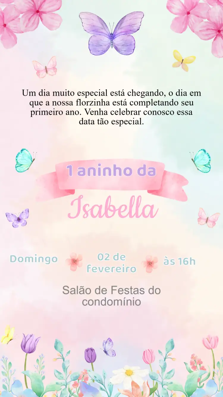 Convite Convite Aniversário Jardim Encantado – tema Aniversário Infantil floral, encantado, colorido, fadas, natureza, mágico