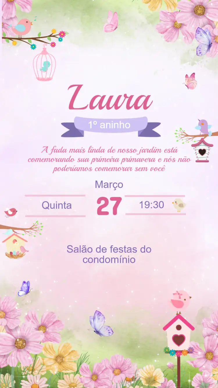 Convite Convite Aniversário JARDIM ENCANTADO – tema Aniversário Infantil jardim, floral, colorido, lúdico, fantasia, suave