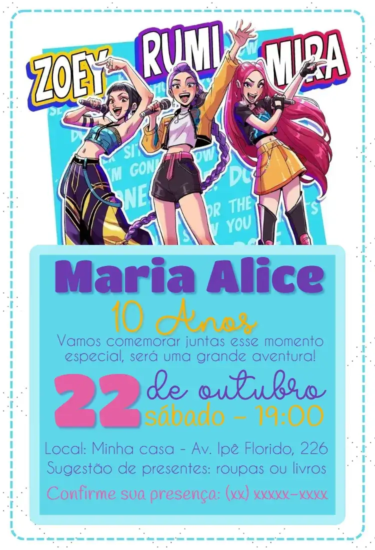 Convite Aniversário Kpop Guerreiras do Kpop