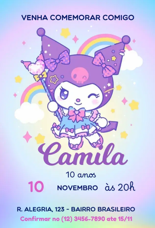 Kuromi Rainbow Birthday Invitation