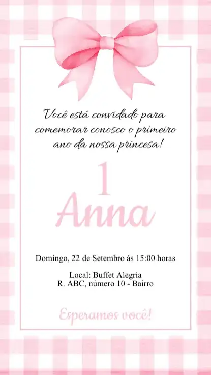 Convite Aniversário Laço Rosa