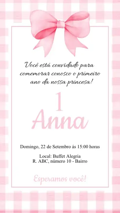 Convite Aniversário Laço Rosa