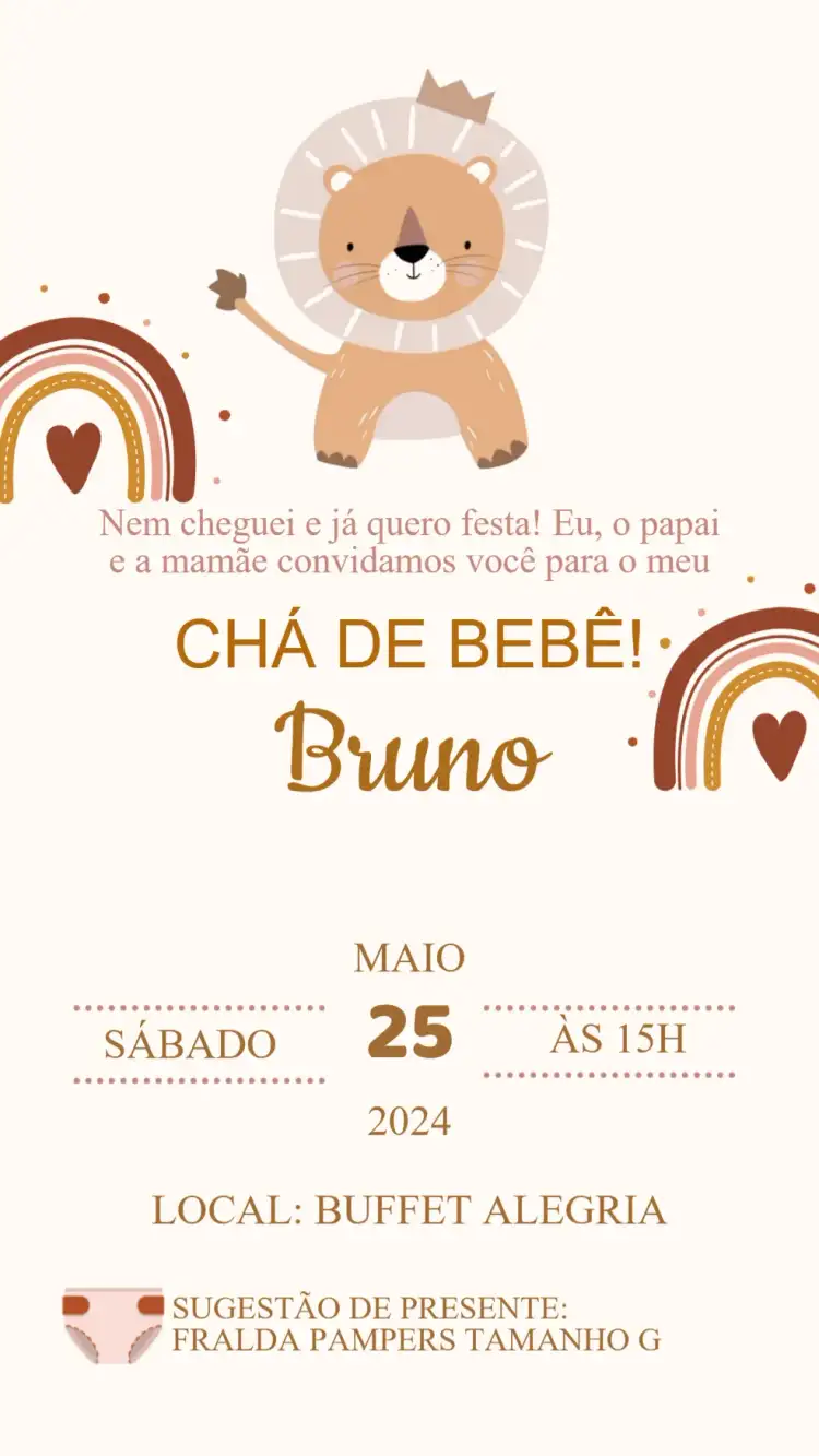 Convite Aniversário Leãozinho Boho