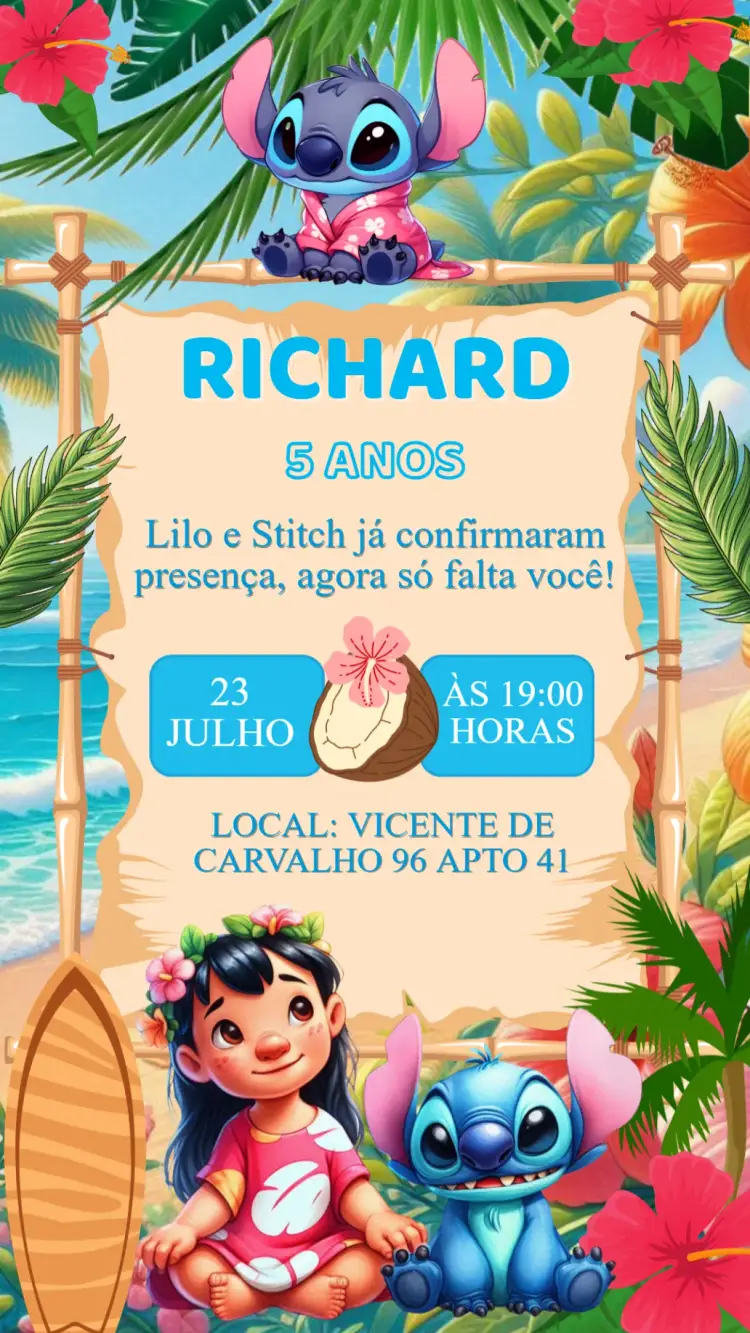 Convite Aniversário Lilo e Stitch