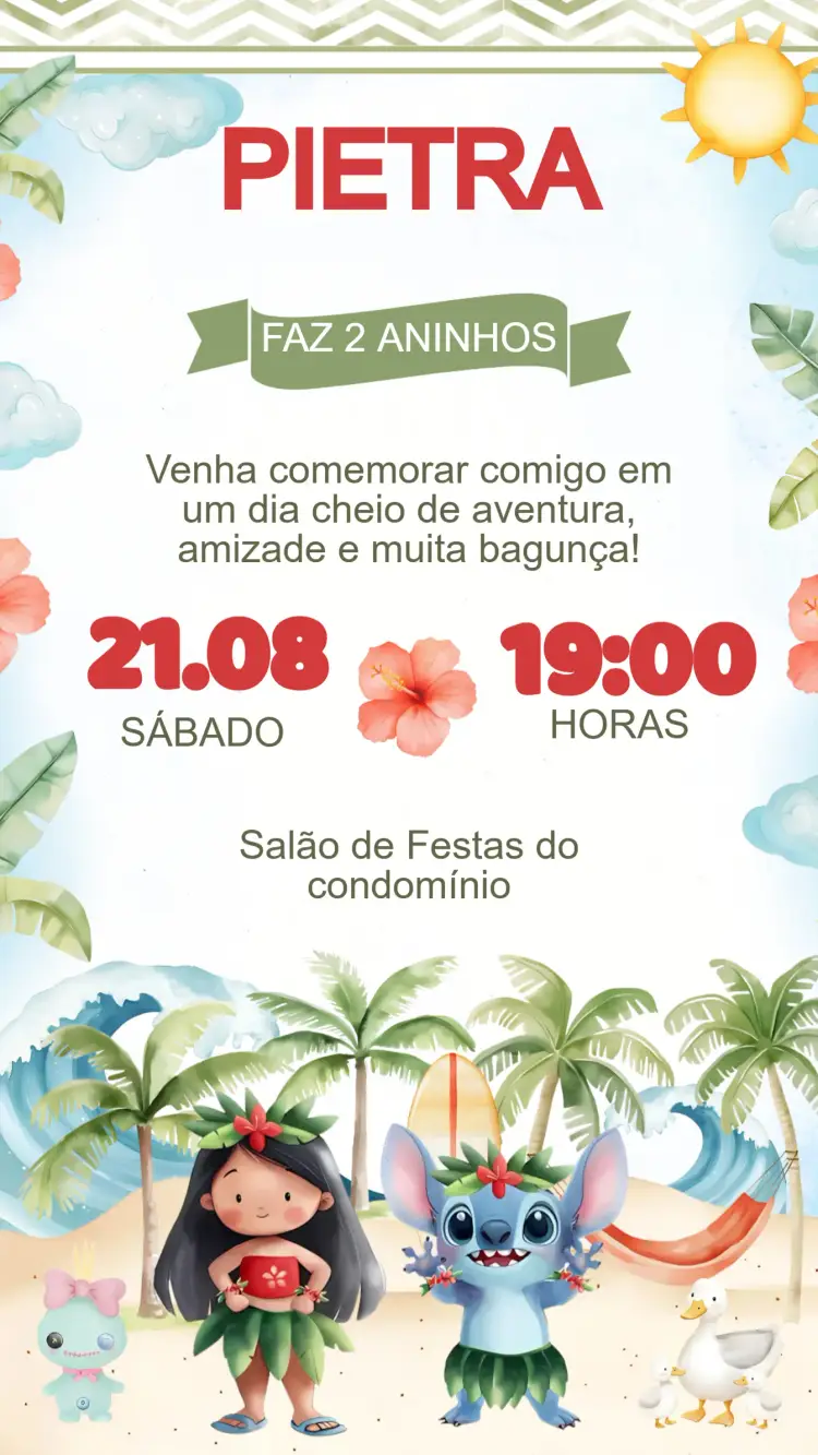 Convite Aniversário Lilo e Stitch