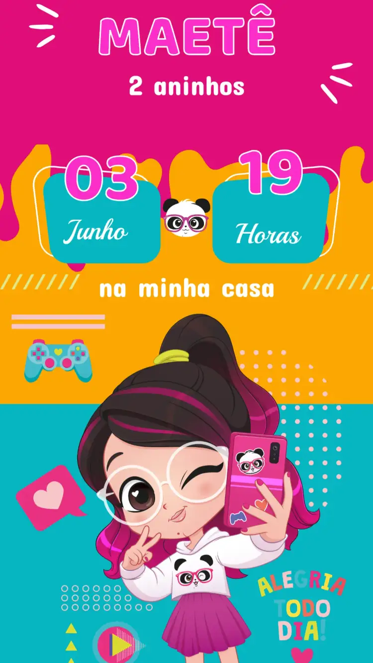 Convite Convite Aniversário Luluca – tema Aniversário Infantil colorido, lúdico, divertido, infantil, vibrante