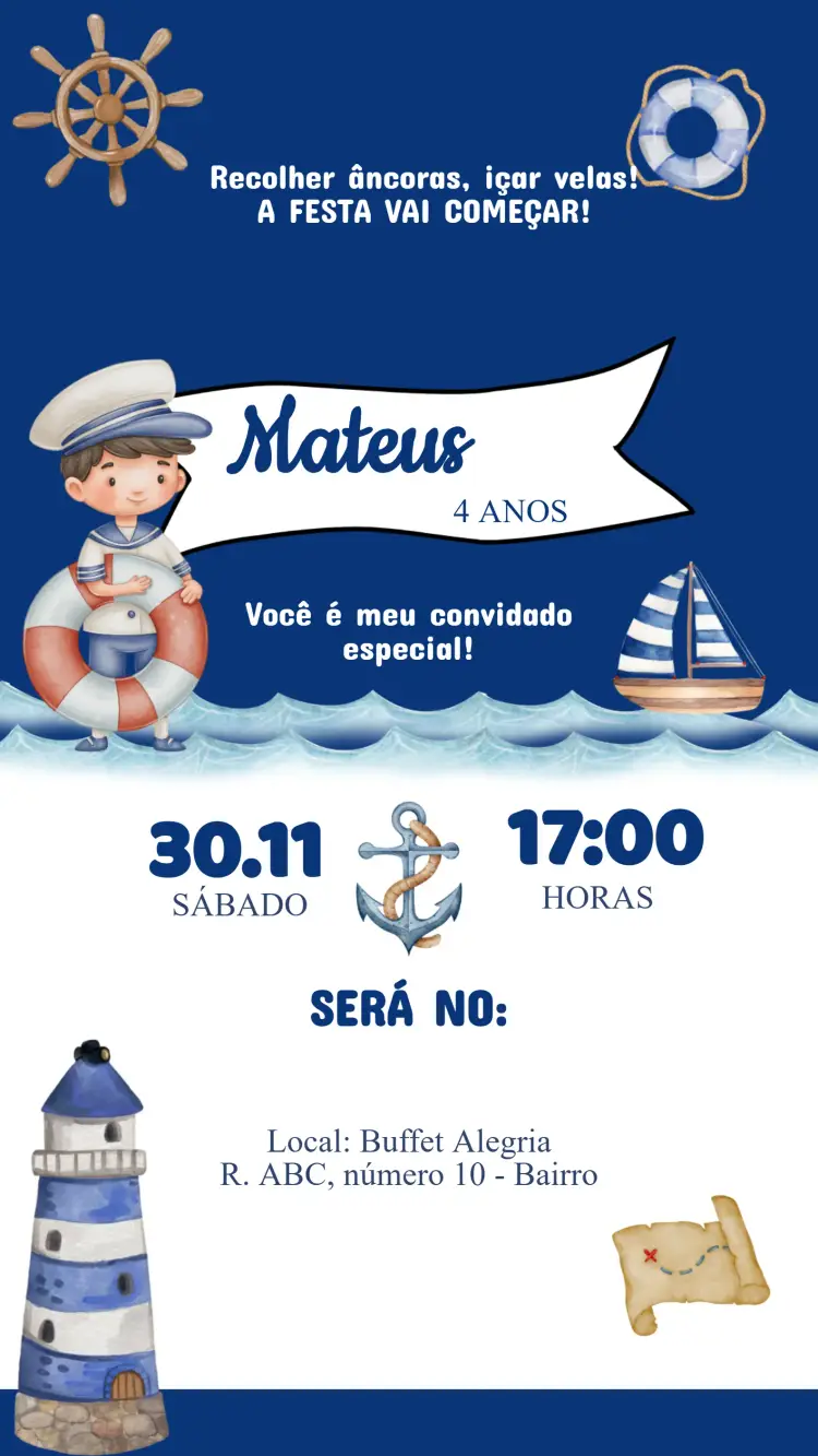 Convite Aniversário Marinheiro