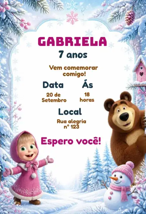 Convite aniversário masha e o urso