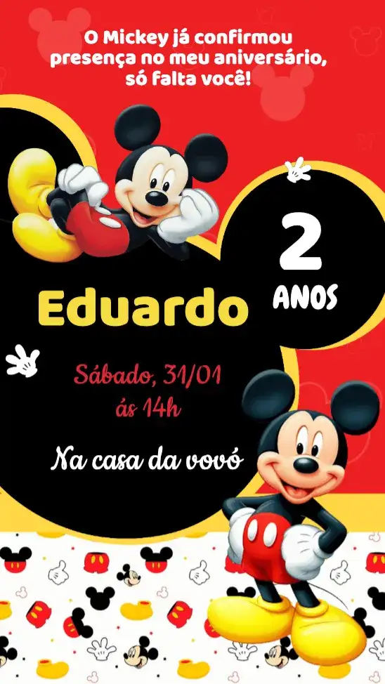Convite Aniversário Mickey Mouse