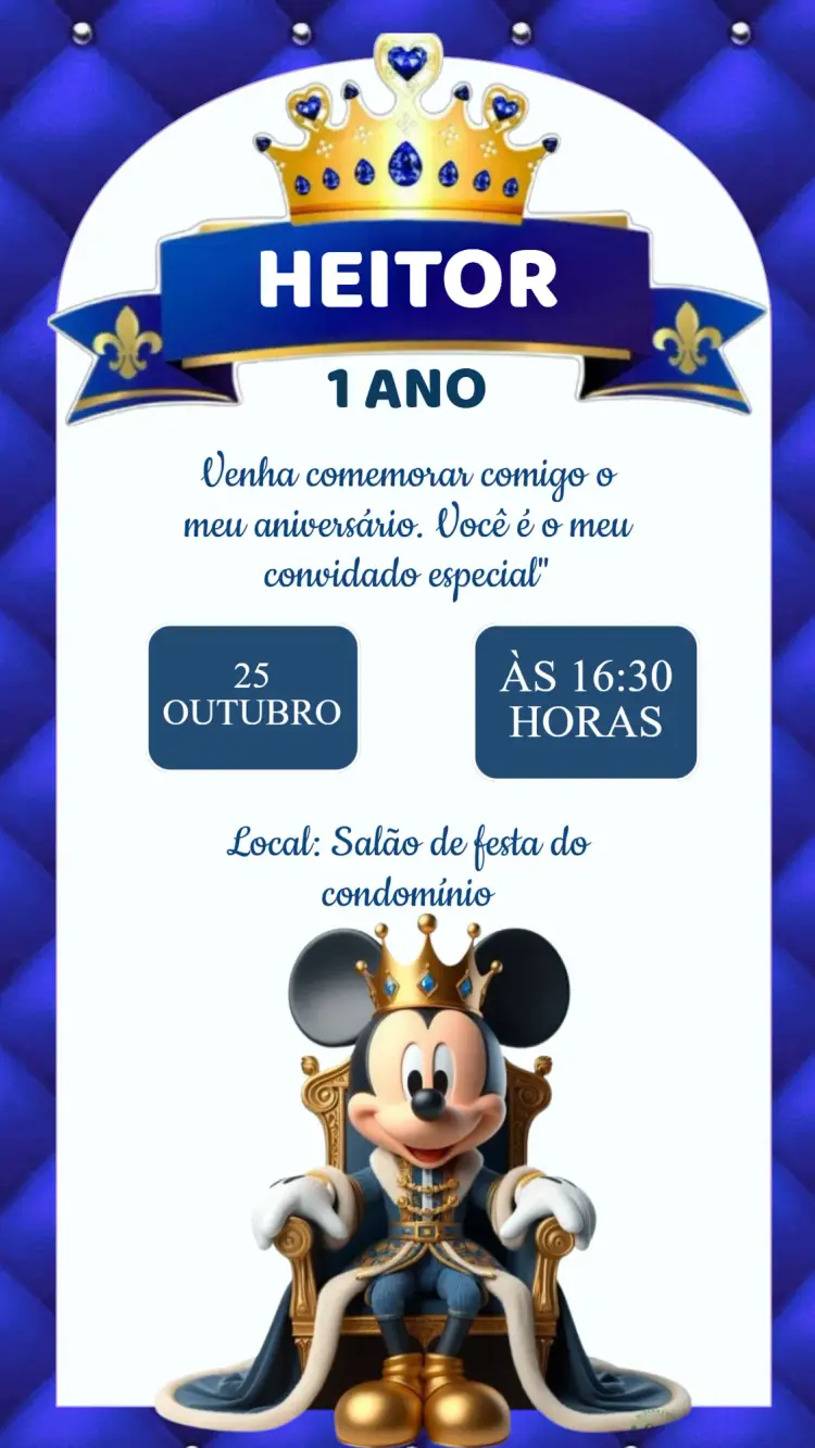 Convite Aniversário Mickey Realeza