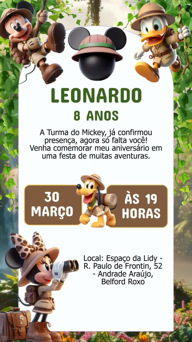 Convite Aniversário Mickey Safari