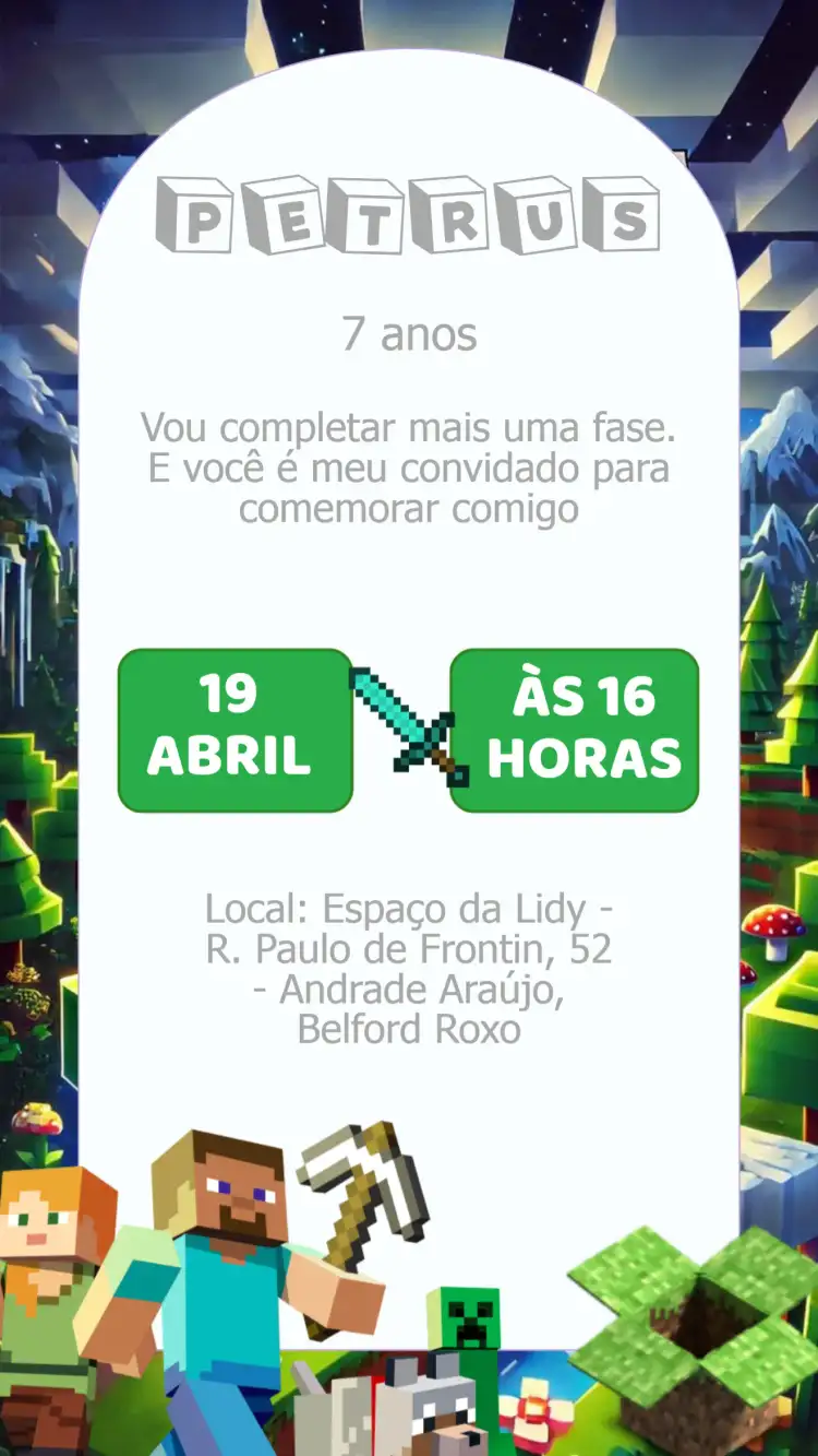 Convite Aniversário Minecraft