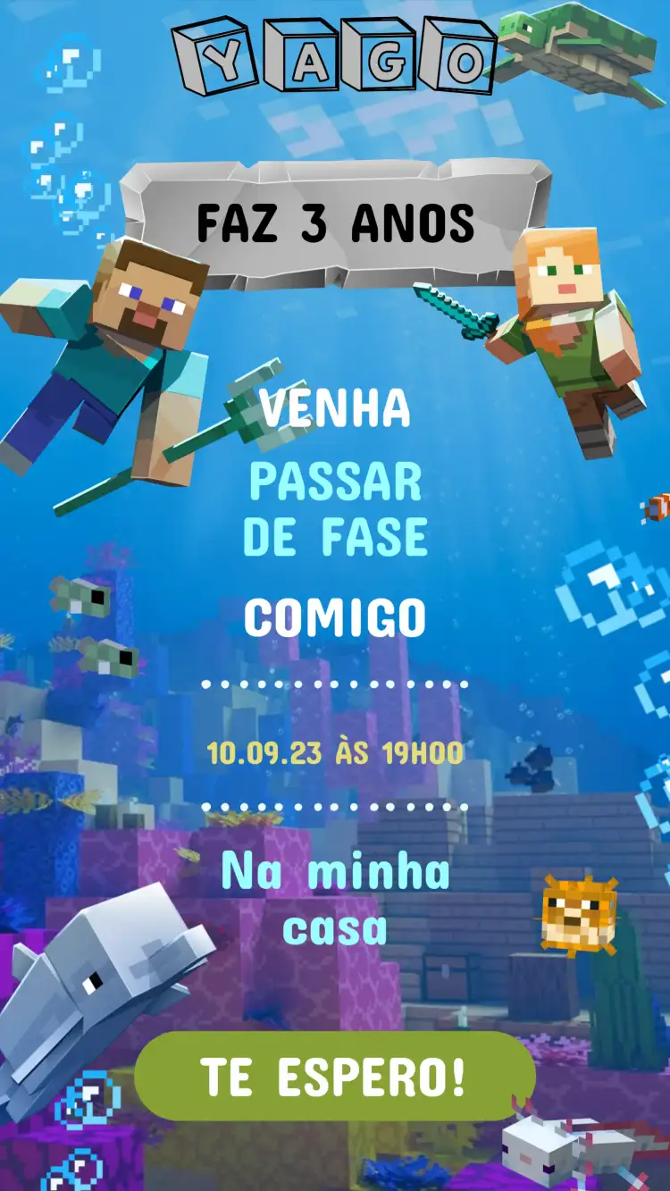 Convite Aniversário Minecraft
