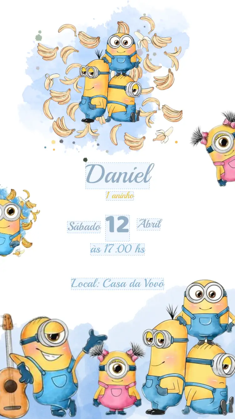 Convite Convite Aniversário Minions – tema Aniversário Infantil colorido, divertido, infantil, temático, ilustrações animadas