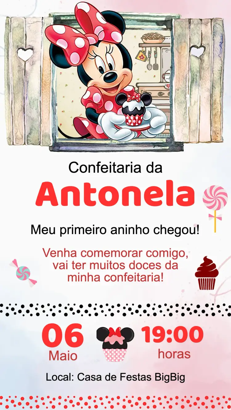 Convite Aniversário Minnie Confeiteira