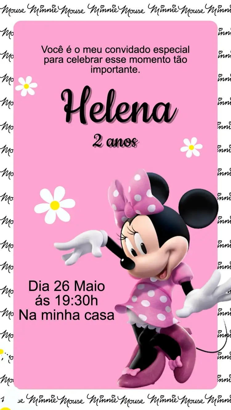 Convite Convite Aniversário Minnie Rosa – tema Aniversário Infantil rosa, vermelho, poá, Disney, moderno