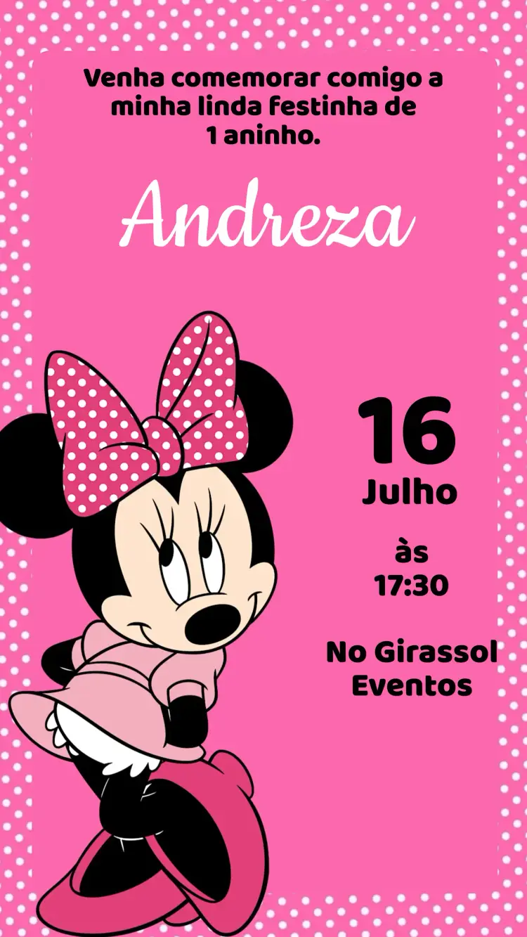 Convite Aniversário Minnie Rosa