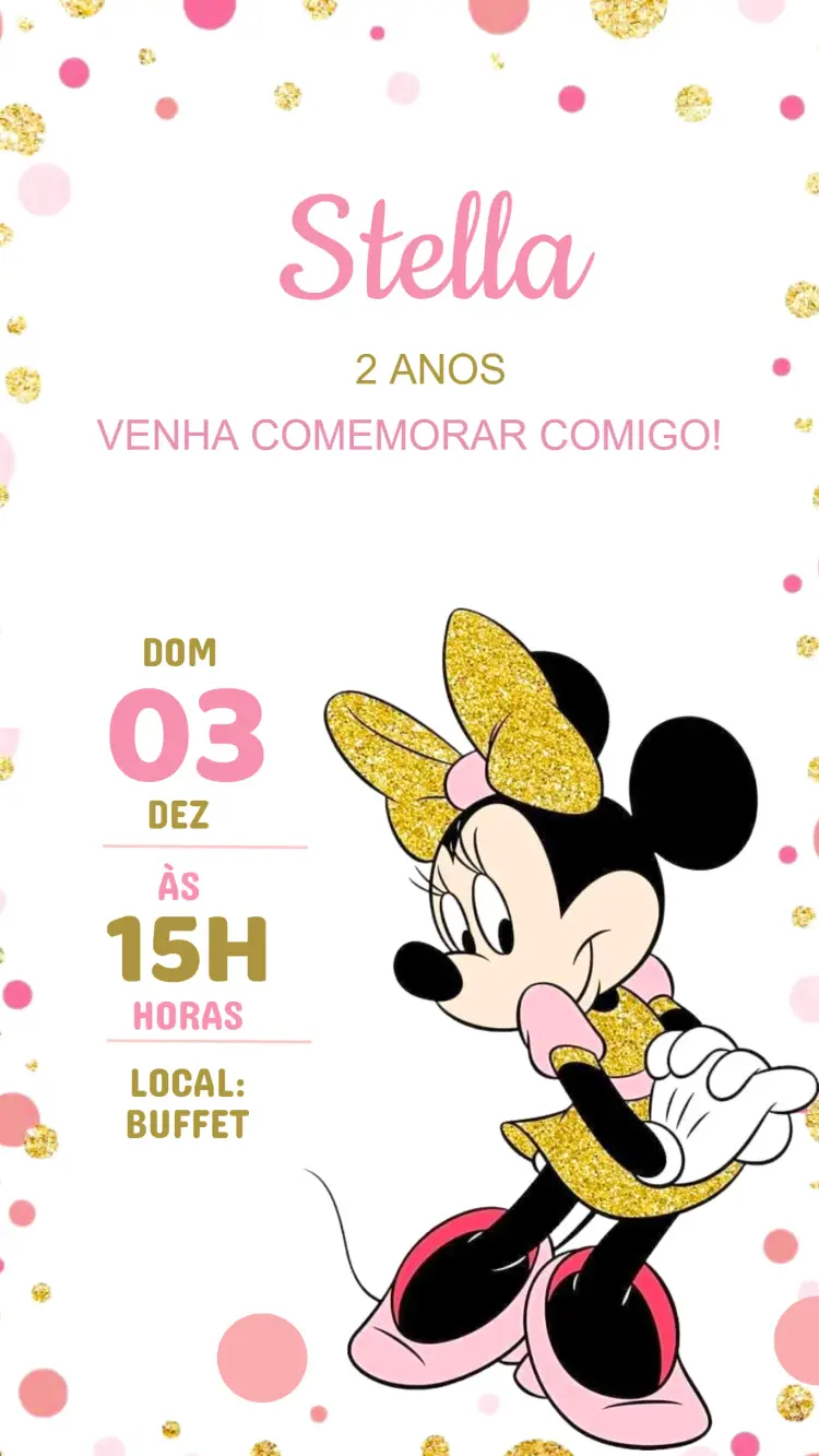 Convite Aniversário Minnie Rosa