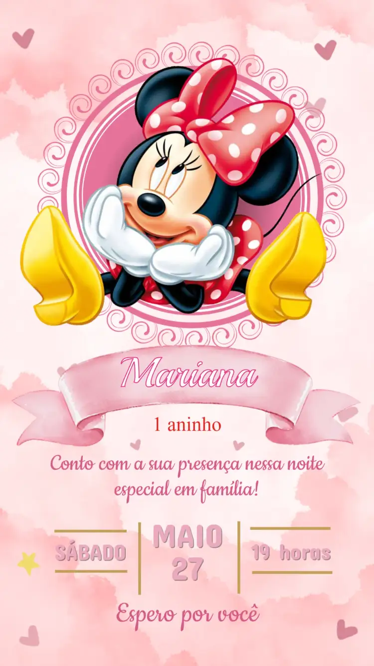 Convite Convite Aniversário Minnie Rosa – tema Aniversário Infantil rosa, divertido, infantil, lúdico, colorido, temático