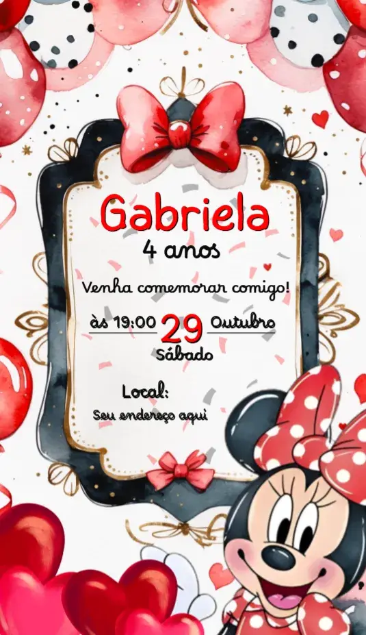 Convite aniversário Minnie Vermelha