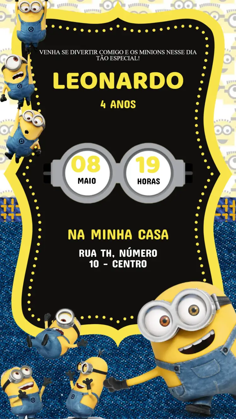 Convite Convite Aniversário Minnions – tema Aniversário Infantil vibrante, colorido, divertido, infantil, lúdico